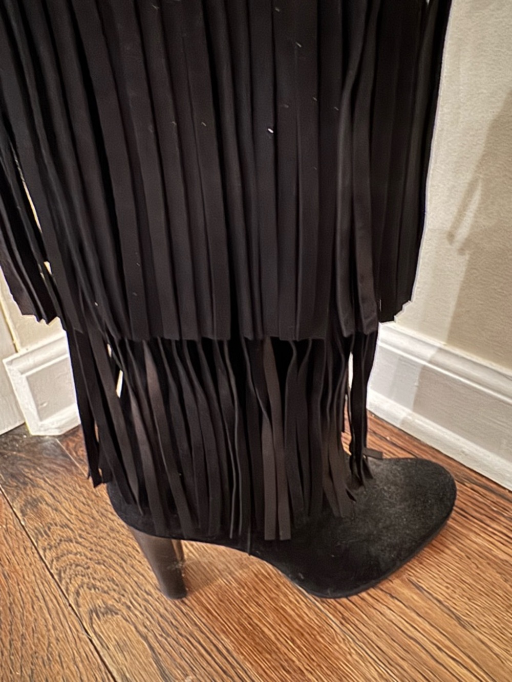 Stuart Weitzman Black Suede Fringe Ankle Boots